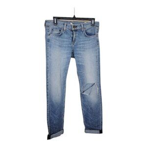 Rag & Bone Women's Blue Mariner Dre Distress Roll Up Boyfriend Jeans Size 26